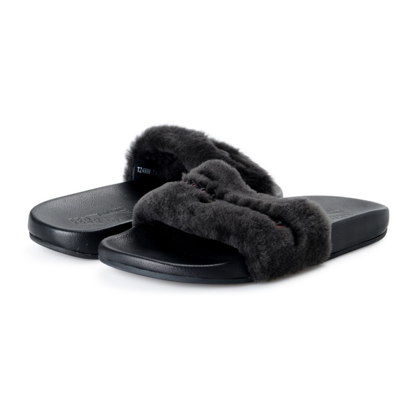 Salvatore Ferragamo Lamb Fur Leather Flip Flop